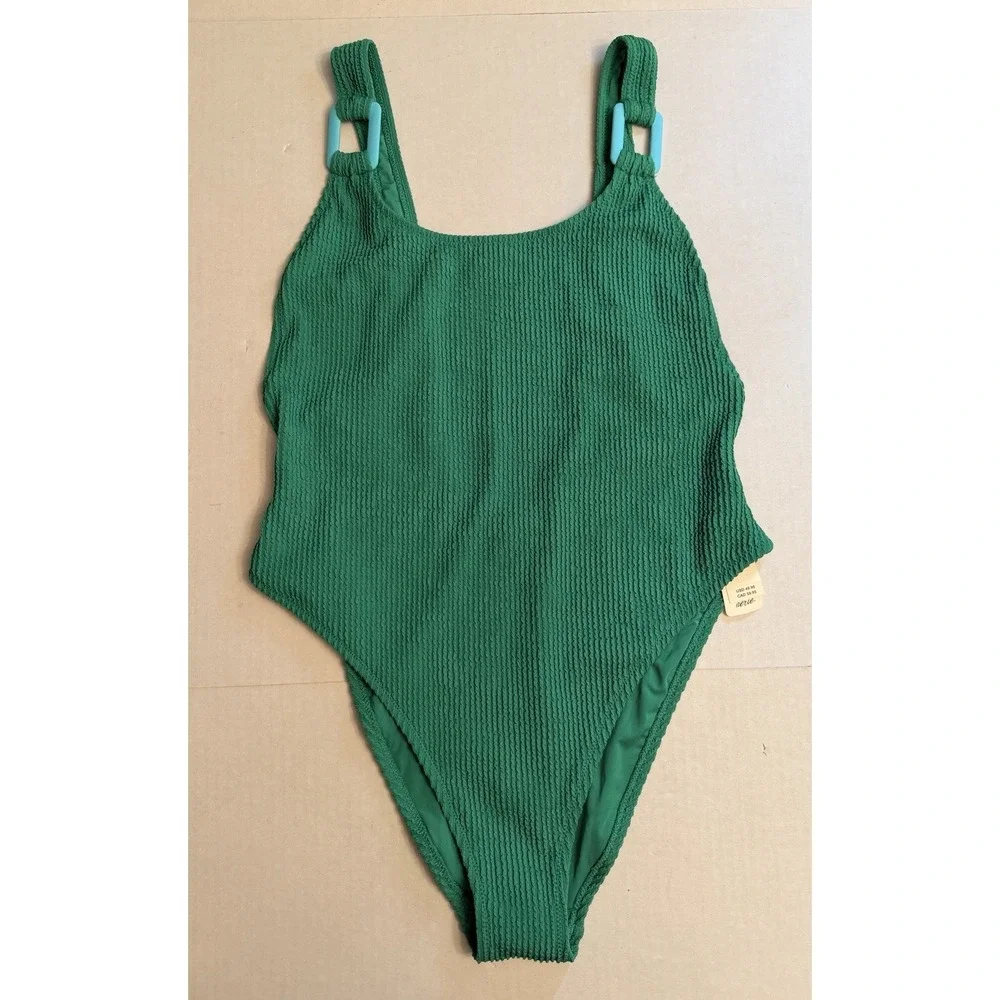 NWT Aerie L Crinkle Birthday Scoop Cheekiest One Piece Jelly Bean Green Swimsuit